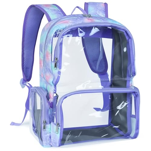 Clear Backpack Heavy Duty,18'' Large Clear Backpack with Multiple Pockets,See Through Bookbag for College Work Security,LOVE Light Purple - color: Love-lightpurple