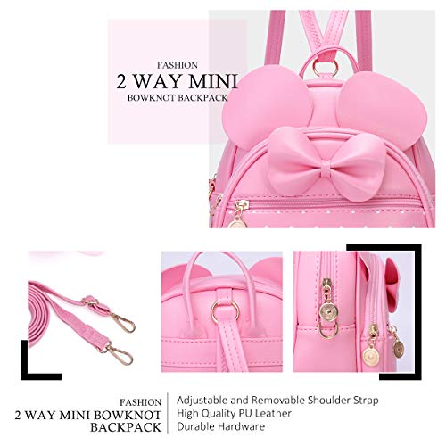 KL928 Girls Mini Backpack Bowknot Polka Dot Cute Small Daypacks Convertible Shoulder Bag Purse for Women - color: L.pink