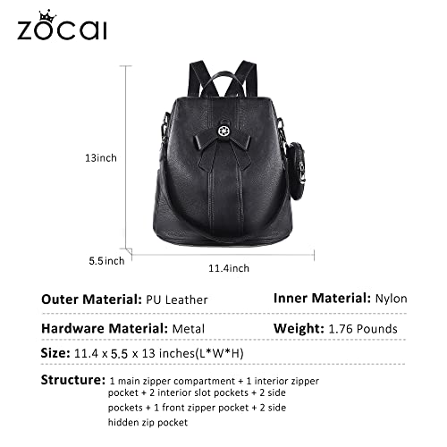 ZOCAI Backpack Purse for Women Fashion Backpack Purses PU Leather Daypacks Anti-Theft Shoulder Bag Satchel Purse - color: Black