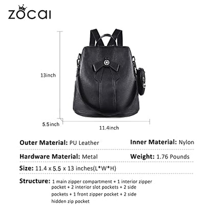 ZOCAI Backpack Purse for Women Fashion Backpack Purses PU Leather Daypacks Anti-Theft Shoulder Bag Satchel Purse - color: Black