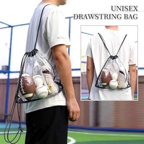 2 Pack Clear Drawstring Backpack, 12×12×6 Inch Stadium Approved Transparent Drawstring Bag, Waterproof See Through String Bag