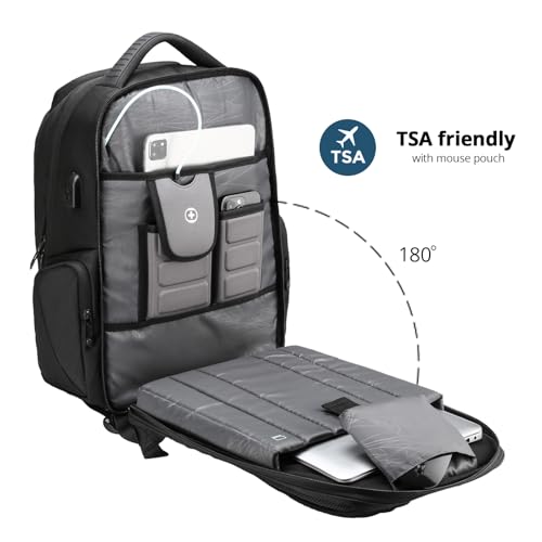 Swissdigital Design Men's Laptop Backpack for College and Business Travel with Integrated USB Charging Port and RFID Protection, fits Laptops up to 15.6-Inch, Black | SD1695-01 - color: Black