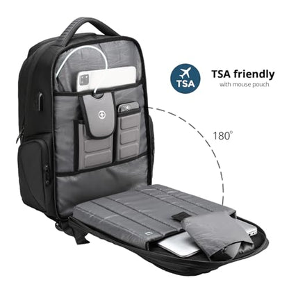 Swissdigital Design Men's Laptop Backpack for College and Business Travel with Integrated USB Charging Port and RFID Protection, fits Laptops up to 15.6-Inch, Black | SD1695-01 - color: Black