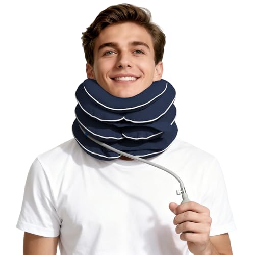 Cervical Neck Traction Device for Home Use, Inflatable Neck Stretcher for Instant Neck Pain Relief, Adjustable Neck Support Brace, Neck Decompression, Neck Extender - color: Blue