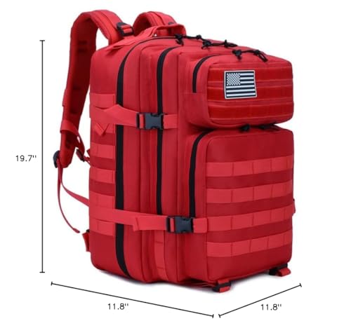 45L Military Tactical Backpack for Men & Women Bug Out Bag Assault pack Molle Daypack Hiking Trekking Rucksack(Red) - color: Red
