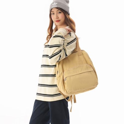 MaxxCloud Unisex Casual Canvas Laptop Backpack,Lightweight Work Daypack Travel Bag,Men Women Top Handle Rucksack - color: Khaki