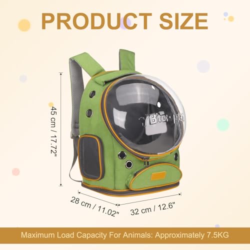 Pet Backpack Carrier, Portable and Ventilated, Oxford Cloth, Dog Cat Travel Bag with Transparent Cover 12.6", (Green, 1 Pcs), Intended for Hiking/Camping/Traveling - color: Green