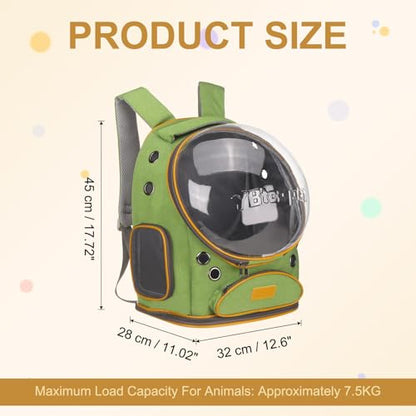 Pet Backpack Carrier, Portable and Ventilated, Oxford Cloth, Dog Cat Travel Bag with Transparent Cover 12.6", (Green, 1 Pcs), Intended for Hiking/Camping/Traveling - color: Green