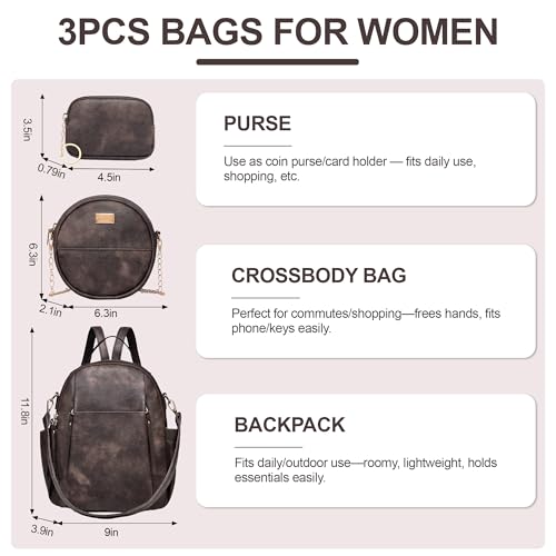 Small Backpack for Women Designer Leather Mini Backpack Purse Ladies Fashion Roomy Shoulder Handbag (Coffe-3) - color: Coffe-3