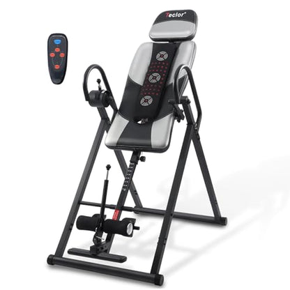 Teclor Inversion Table,Advanced Heat and Massage Function,Strength Training Inversion Table for Back Pain Relief,Heavy Duty Inversion Table 350 lbs Capacity with Wider and Thickened Backrest - color: Silver/Black