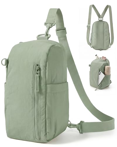 BAGSMART Small Sling Bag for Women, Fast Track Crossbody Bag Mini Backpack purse for Daily Travel Gym - color: Olive Green