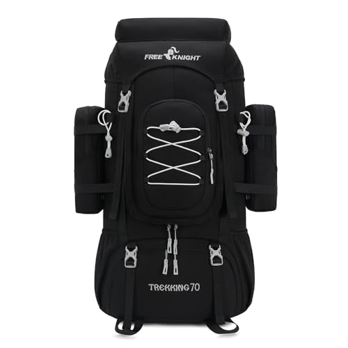 Bseash 70L (65+5) Waterproof Hiking Camping Backpack with Rain Cover, Outdoor Sport Travel Daypack for Climbing Touring (Black) - color: Black