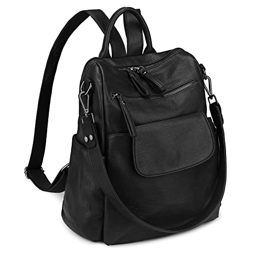 Uromee Backpack Purse for Women Vegan Leather Ladies Fashion Travel Shoulder Bag Convertible - color: 240 Black