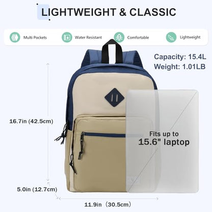 VX VONXURY Backpack for Men Women, Lightweight Kids School Bag, Classic Basic Laptop Bookbag for College Work Travel Hiking - color: Navy Khaki