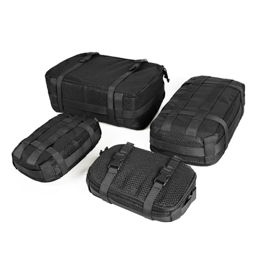 4 Set Tactical Packing Cubes ，Compressible Mesh Duffle Storage Bag,Portable Edc Molle Pouch Organizer. - color: BK