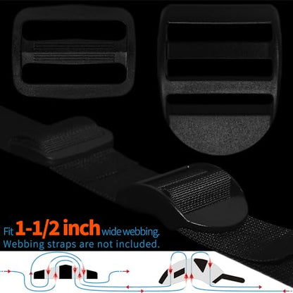 LASIGHT 4 Pack Slider Ladder Lock Buckle and Tri-glide Slide for 3/4", 1", 1-1/4", 1-1/2", 2" Webbing Strap - style: Fit 1 1/2" Webbing