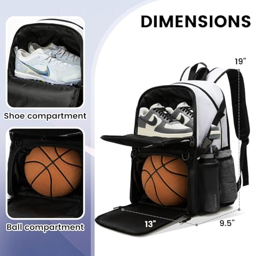 Basketball Bag Backpack with Ball Holder and Shoes Compartment - color: White