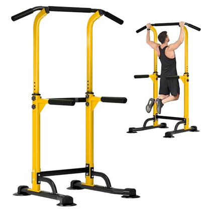DlandHome Power Tower Pull Up Dip Station Multi-Function Fitness Equipment for Strength Training Adjustable Height Dip Stand for Home Gym - color: Yellow
