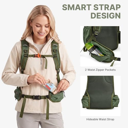 G4Free 20L Hiking Backpack with Waist Strap for Women Men, Lightweight Waterproof Daypack for Travel Camping Outdoor, Green - color: Green