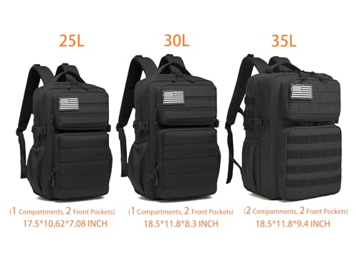 Wotony Military Tactical Backpack for Men Waterproof Daypack 3 Day Assault Pack Molle Bag with Water Bottle Holder - color: Military Green, size: 35L