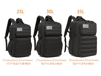 Wotony Military Tactical Backpack for Men Waterproof Daypack 3 Day Assault Pack Molle Bag with Water Bottle Holder - color: Python Black, size: 35L