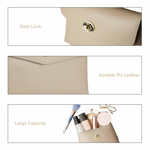 Cosmetic Bag Travel Makeup Pouch Travel Organizer, Zipper Pouch Bags for Women Vegan Leather (No Text, Brown) - color: Brown