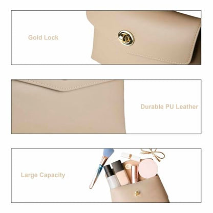 Cosmetic Bag Travel Makeup Pouch Travel Organizer, Zipper Pouch Bags for Women Vegan Leather (No Text, Brown) - color: Brown