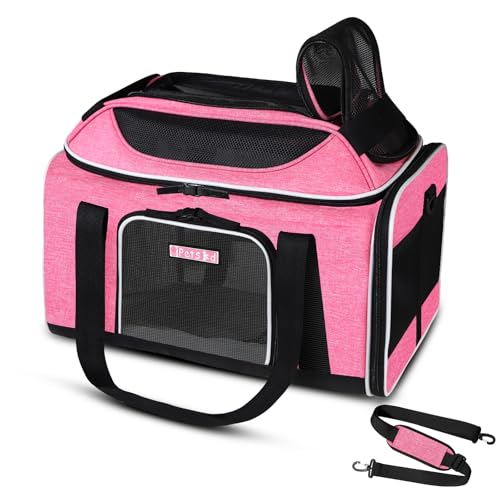 Petskd Top-Expandable Pet Carrier 18x11x11 Inches Delta American United Airline Approved, Soft-Sided Carrier for Small Cats and Dogs with Locking Safety Zippers and Anti-Scratch Mesh(Pink) - color: Pink, size: 18.0"L x 11.0"W x 11.0"H