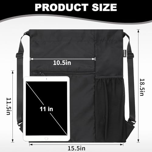 HOLYLUCK Men & Women Outdoor Sport Gym Sack Waterproof Drawstring Backpack Bag (Standard with width webbing, Black-1) - color: Black-1, style: Standard With Width Webbing
