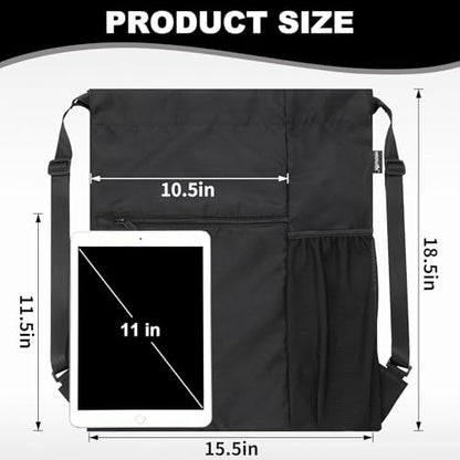 HOLYLUCK Men & Women Outdoor Sport Gym Sack Waterproof Drawstring Backpack Bag (Standard with width webbing, Black-1) - color: Black-1, style: Standard With Width Webbing
