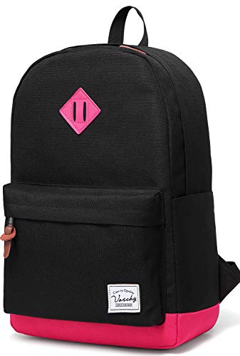 Backpack for Men Women,VASCHY Classic Water-resistant Lightweight Travel School Backpack Casual Daypack - color: Black Fushia