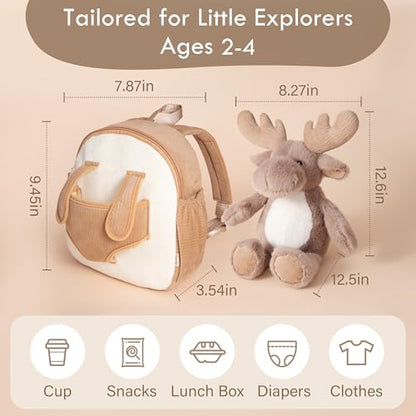 Moonkie Hug & Go™ Reindeer Toddler Backpack – Soft Plush Bag with Take-Along Toy for Kids Aged 2–4 | Ideal for Daycare, Travel & Birthday Gifts - color: Reindeer