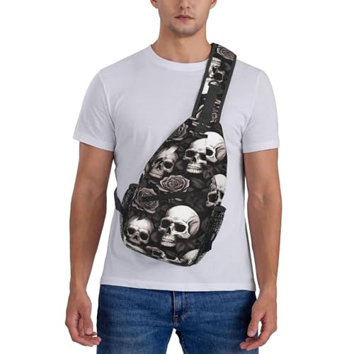Skulls And Roses Outdoor Crossbody Shoulder Bag For Unisex Young Adult Hiking Bicycling - color: Blue