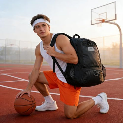 Basketball Bag Backpack with Ball & Shoes Compartment,Basketball Equipment Bags for Basketball, Soccer, Volleyball, Travel - color: Black