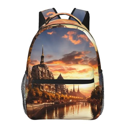 Women Canvas DaypackCityscape Backpack Lightweight Laptop Backpack Travel Rucksack for Men