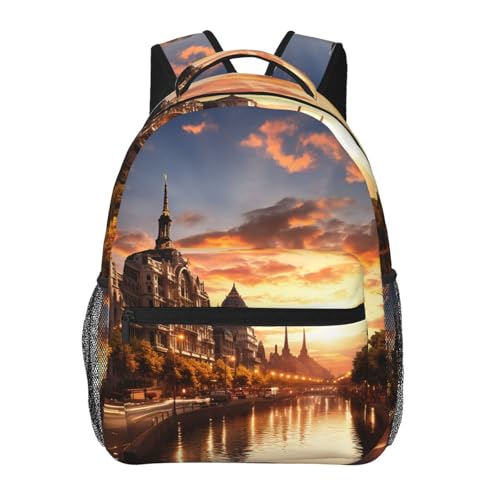 Women Canvas DaypackCityscape Backpack Lightweight Laptop Backpack Travel Rucksack for Men