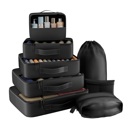 8 Set Packing Cubes for Travel,Luggage Organizers for Travel Accessories - color: Black