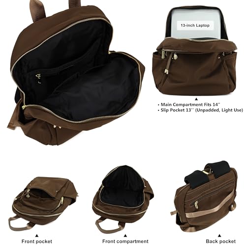 M-ioi-M Medium Backpack Purse for Women, Fashion Nylon Daypack with Gold Hardware, Lightweight Water-Resistant Rucksack for College, Work, Travel, Everyday Use, Fits 13–14" Laptop(Walnut Brown,Medium) - color: Walnut Brown,medium