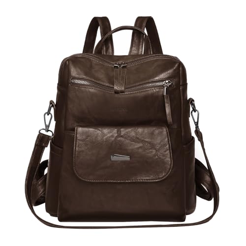 WYFJNX PU Leather Backpack Purse for Women Fashion Multipurpose Design Handbag Ladies Shoulder Bags Travel Backpack Coffee - color: Coffee