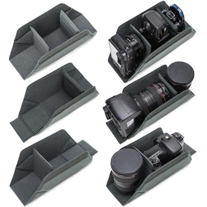 Camera Bag Insert, Soft Lined Foldable Protective Cube with 3 Adjustable Compartments, Flexible Partition Design for Mirrorless Lens Photography Gear Storage