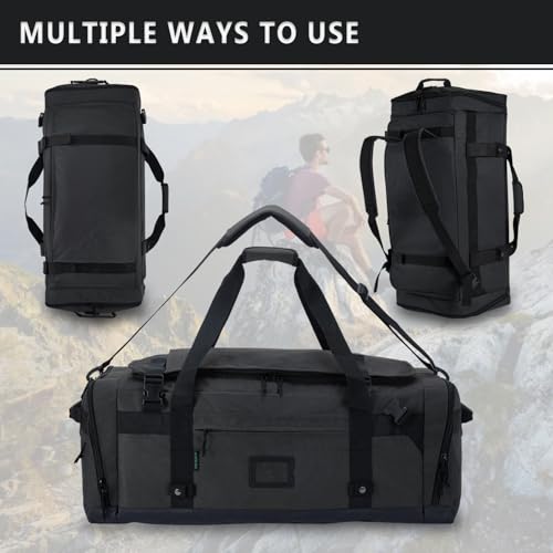 Large Duffle Bag for Travel - Men & Women, Foldable Gym Duffle Backpack, Heavy Duty Tactical Military Canvas Duffel Bags, Extra Big Carry On with Shoe Pockets, Waterproof (80L/103L) - color: Black, size: M(80L)