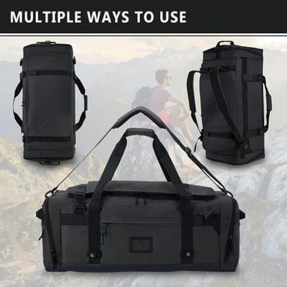 Large Duffle Bag for Travel - Men & Women, Foldable Gym Duffle Backpack, Heavy Duty Tactical Military Canvas Duffel Bags, Extra Big Carry On with Shoe Pockets, Waterproof (80L/103L) - color: Black, size: M(80L)