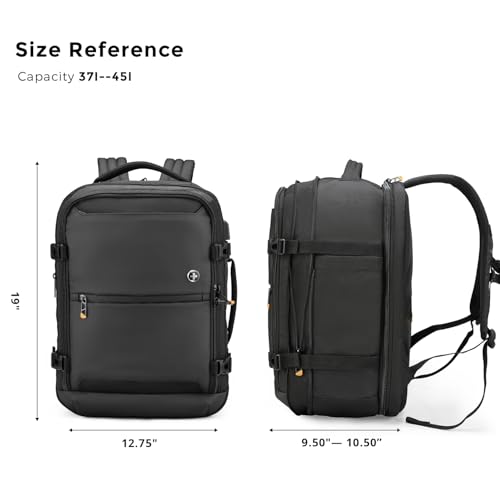 Swissdigital Design Travel Laptop Backpack 43L with USB Charging Port,TSA Friendly Flight Approved Carry-on Luggage Hand,Business Rucksack,Large Weekender Bag Fits 17 Inch Laptop Black | SD1748-01 - color: Black