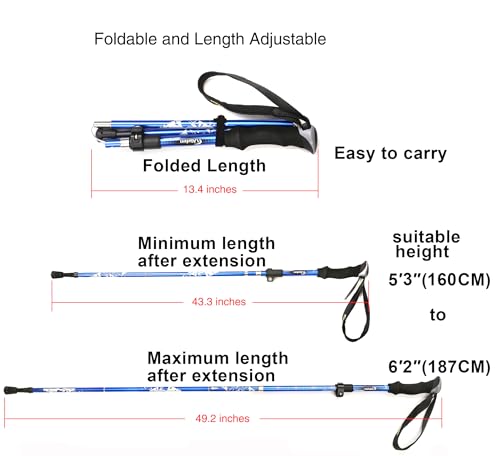 A ALAFEN Aluminum Collapsible Ultralight Travel Trekking Hiking Pole for Men and Women (Fits 5'3" - 6'2") - color: P1_Blue