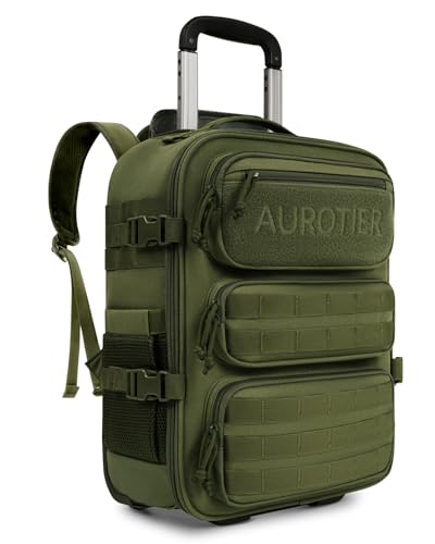 AUROTIER Rolling Tactical Laptop Backpack, Underseat Travel Backpack with Wheels, 16 Inch Wheeled Computer Backpack for Men and Women, Roller Overnight Molle Outdoor Hiking College Carry on Luggage - color: Green