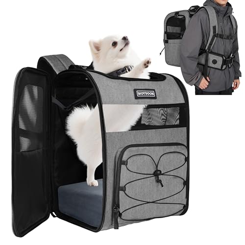 Hiking Dog Carrier Backpack, Padded Height-Enhancing Design, Adjustable Waist Cushioning Belt with Breathable Padded Back Support, Dog Carrier Backpack for Small Dogs Max 13LB Grey with Pad - color: Grey