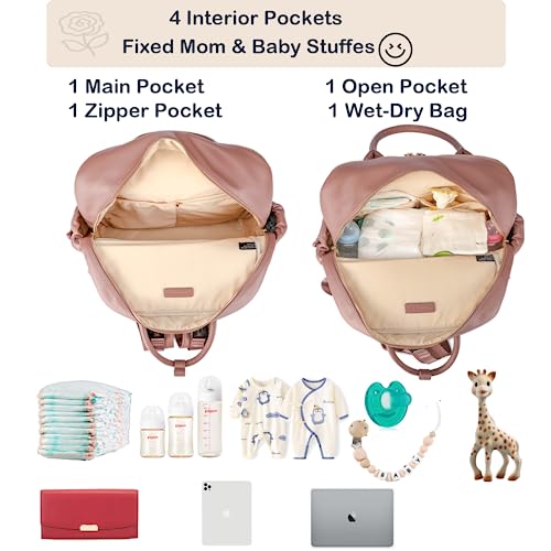 Leather Diaper Bag Backpack for Women with Multiple Pockets,Laptop Compartment and Changing Pad. - color: Purple
