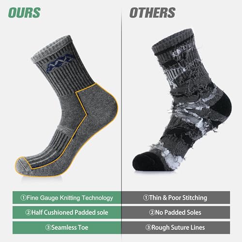 innotree Men's Merino Wool Hiking Socks 3 Pairs, Moisture Wicking Cushioned Breathable Crew Socks for Hiking Walking Trekking - color: Grey-brown,grey-white,black-red, size: Large