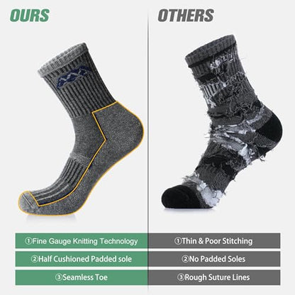 innotree Men's Merino Wool Hiking Socks 3 Pairs, Moisture Wicking Cushioned Breathable Crew Socks for Hiking Walking Trekking - color: Grey-brown,grey-white,black-red, size: Large