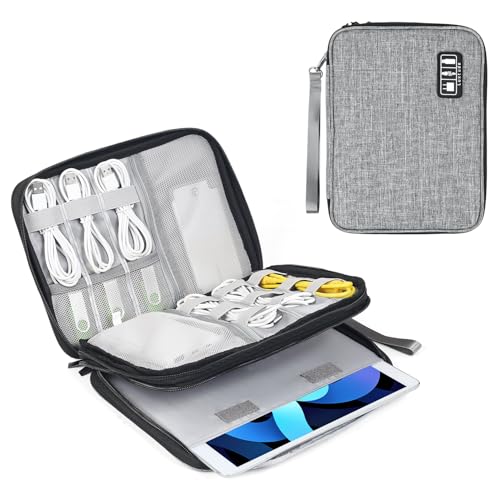 Luxtude Travel Cord Organizer Case, Electronic Organizer Travel Case Large, Portable Cable Organizers Bag, Flat Tech Bag for Cable Storage/Cord Storage/iPad Pro(up to 11")/Wall Charger/Electronics - color: Gray, size: Large